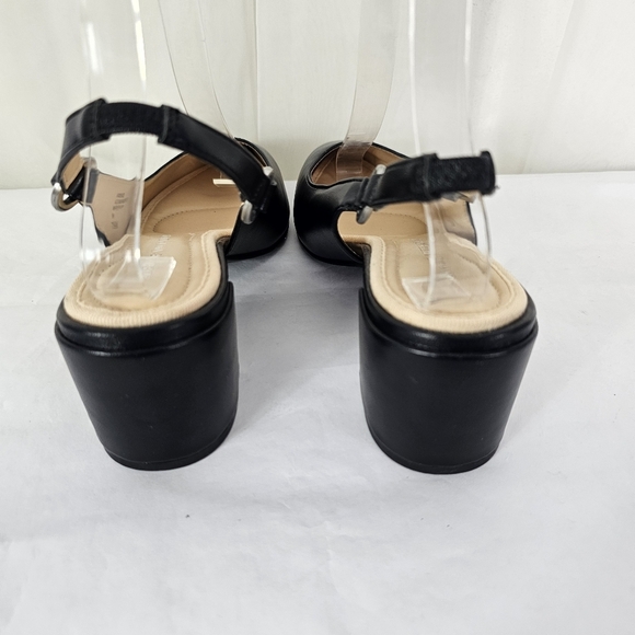 Adrienne Vittadini Black Leather Pointed Toe Sling Back Block Heel Size 7.5 - Picture 8 of 12